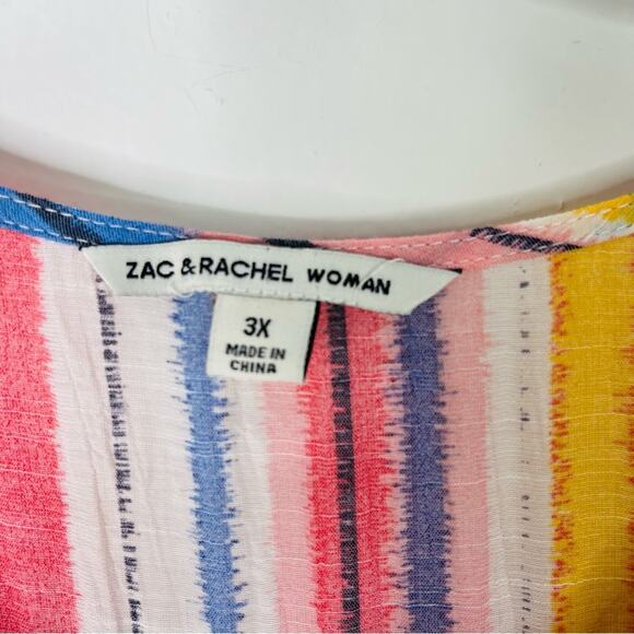 NWT Zac & Rachel pink blue stripe tassel boho coastal popover top 3X - Picture 6 of 7